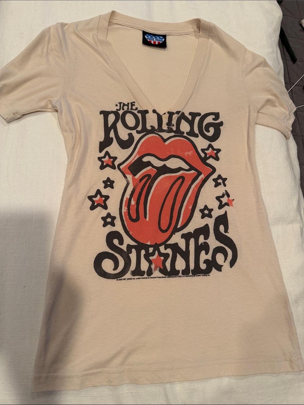Junk Food Clothing Beige Rolling Stones Tongue V-Neck Tee